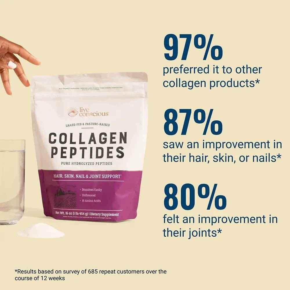 Live Conscious Collagen Peptides Powder — Nourishes Hair, Skin, Nails, and Joints — 16 oz