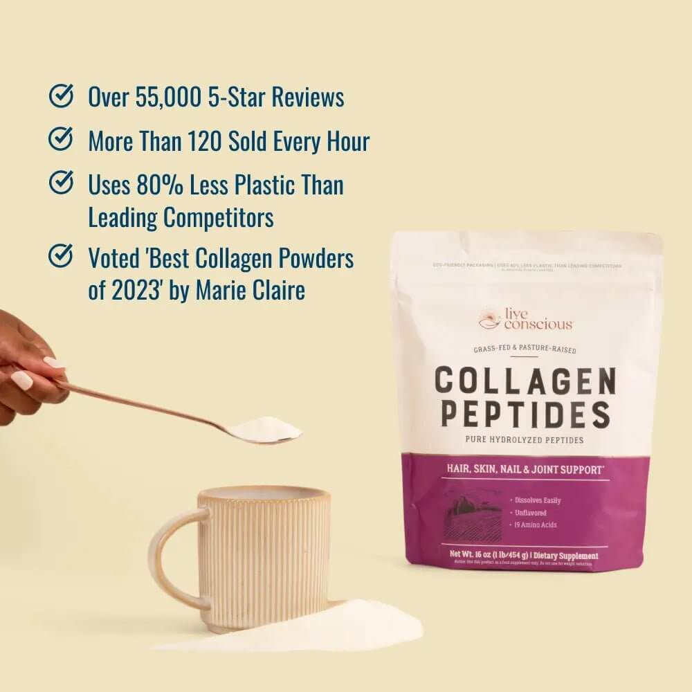 Live Conscious Collagen Peptides Powder — Nourishes Hair, Skin, Nails, and Joints — 16 oz