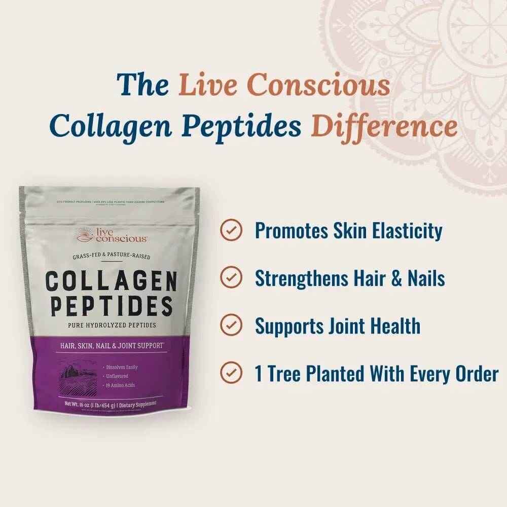 Live Conscious Collagen Peptides Powder — Nourishes Hair, Skin, Nails, and Joints — 16 oz